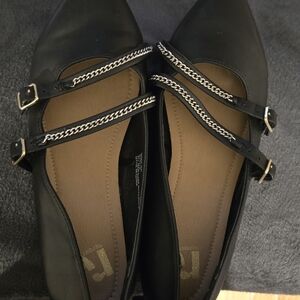 Report Black Flats with Silver Chain Accents